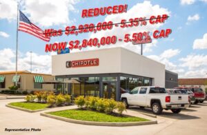 Chipotle restaurant with reduced price and CAP rate advertised.
