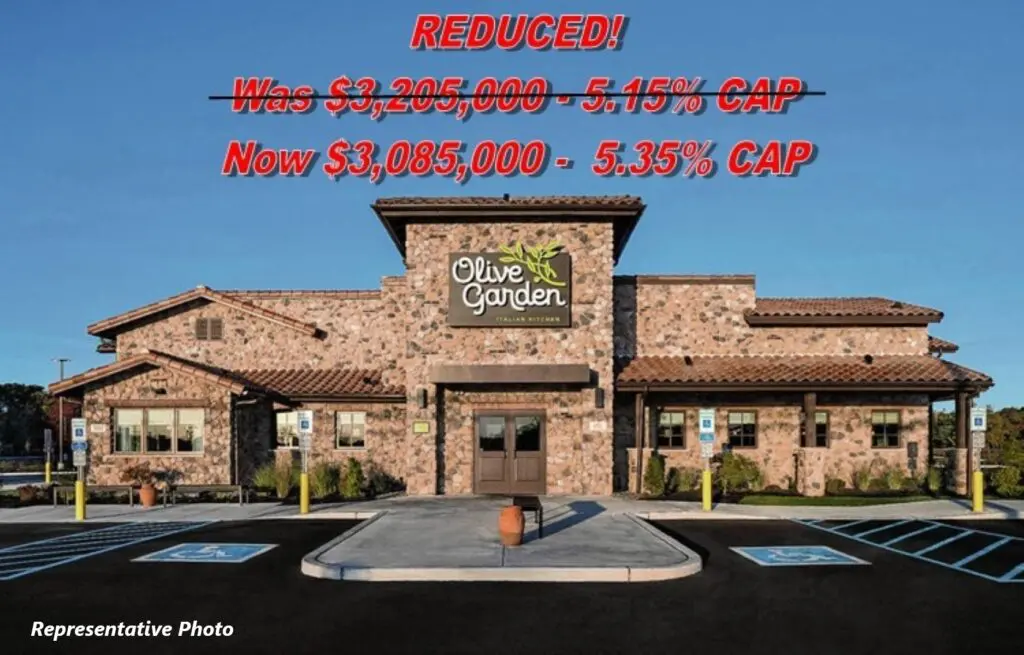 Exterior view of a RediCrest restaurant with sale price details overlaid.